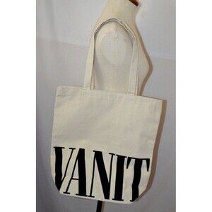 VANITY FAIR Tote Book Bag Natural Canvas Double Handle Magazine Black Logo